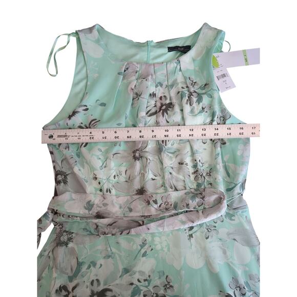 NWT $89 R&K Mint Floral Maxi Dress Scoop Neck Sleeveless Belted Formal Sz 8 - Picture 6 of 10